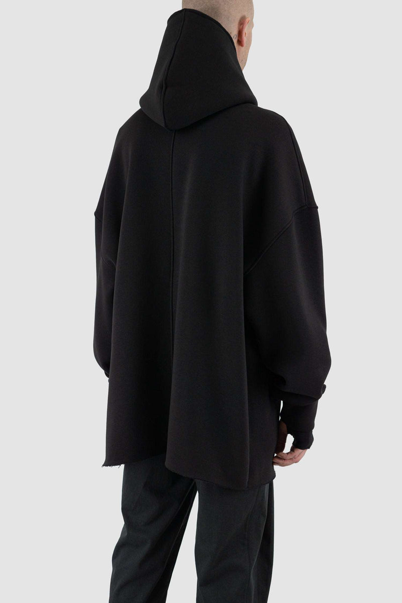 Back View of Plus One Mega Oversize Hoodie with Vegan Leather Label by UY Studio