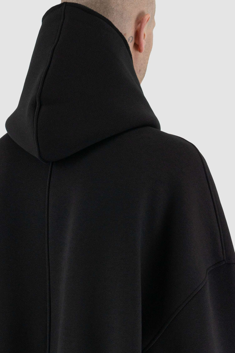 Close-Up of FW23 Black Hoodie - 70% Cotton, 30% Polyester by UY Studio