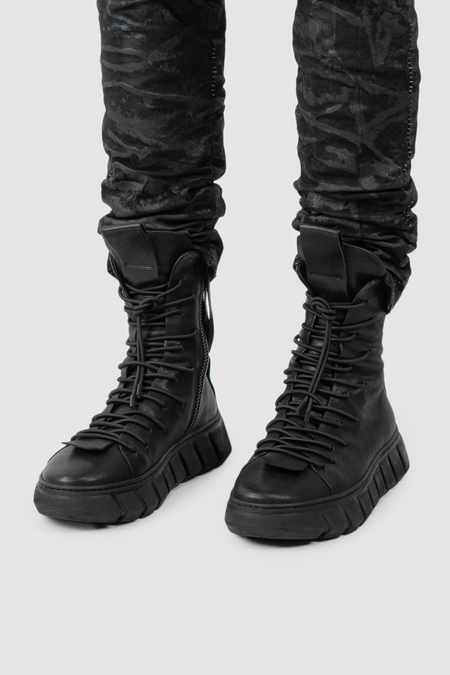 Puro Secret - Black Lamb Leather Sneaker Boots - Model front left view