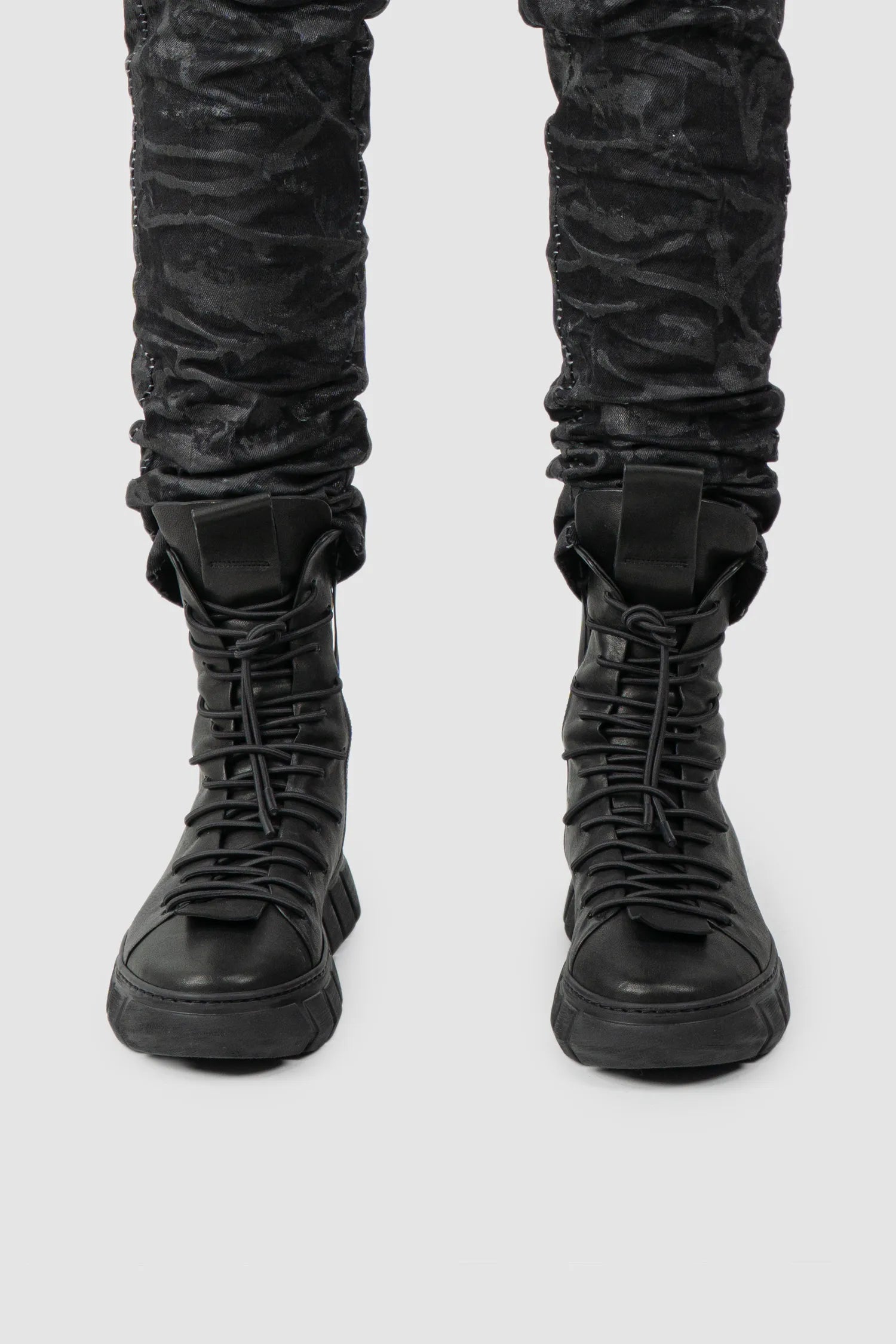 Puro Secret - Black Lamb Leather Sneaker Boots - Model front view