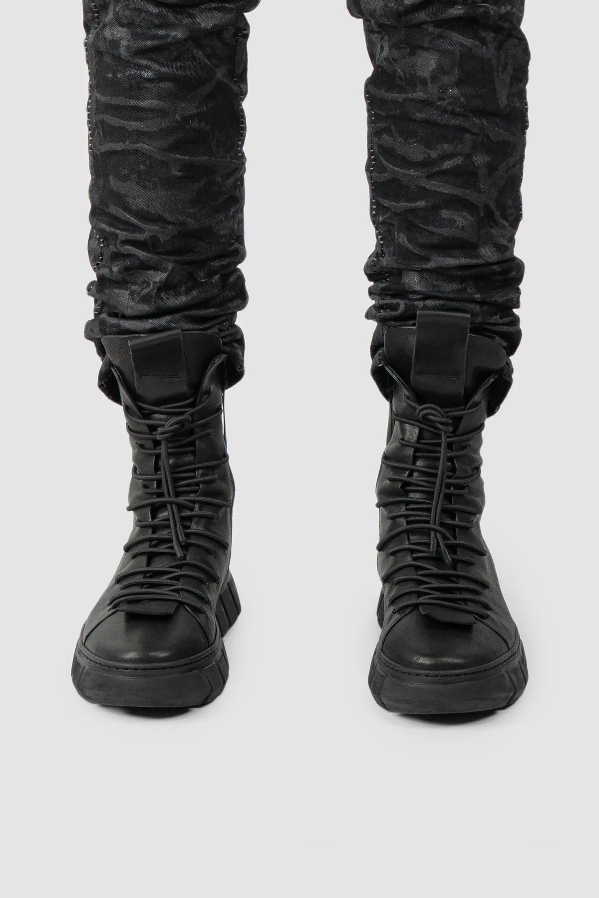 Puro Secret - Black Lamb Leather Sneaker Boots - Model front view