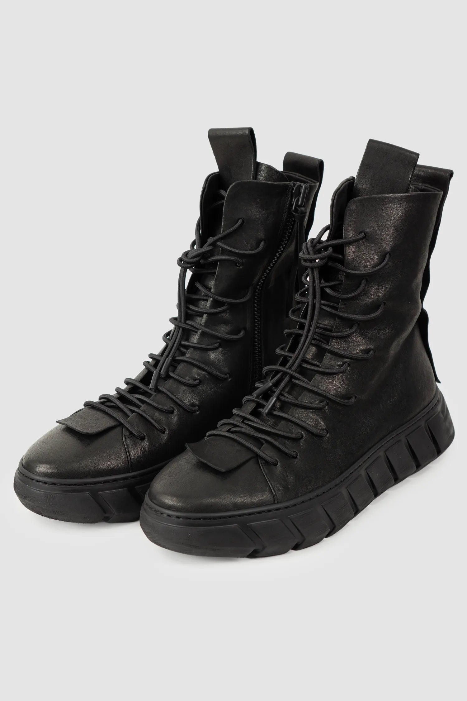 Puro Secret - Black Lamb Leather Sneaker Boots - Pair front left view - MONO-KROM | Gallery