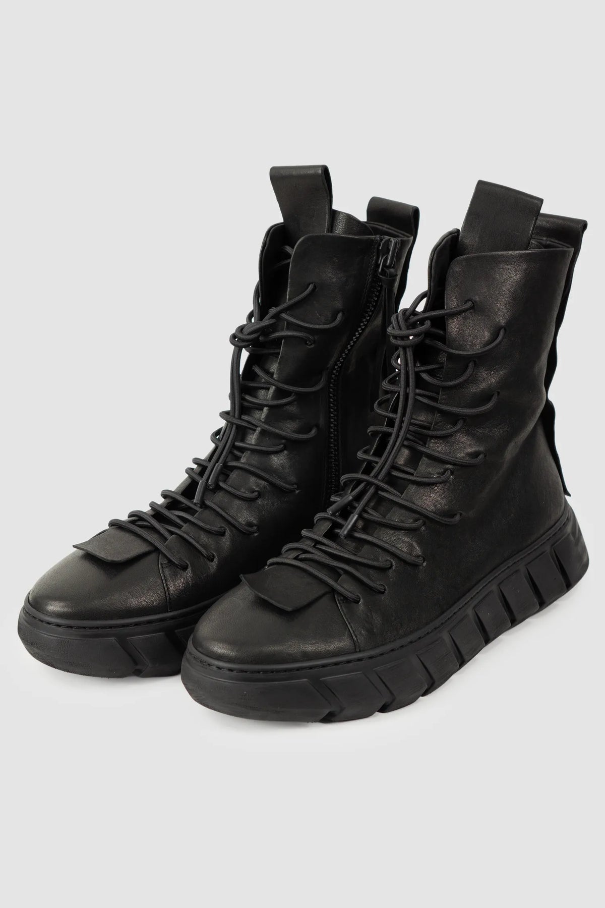 Puro Secret - Black Lamb Leather Sneaker Boots - Pair front left view - MONO-KROM | Gallery