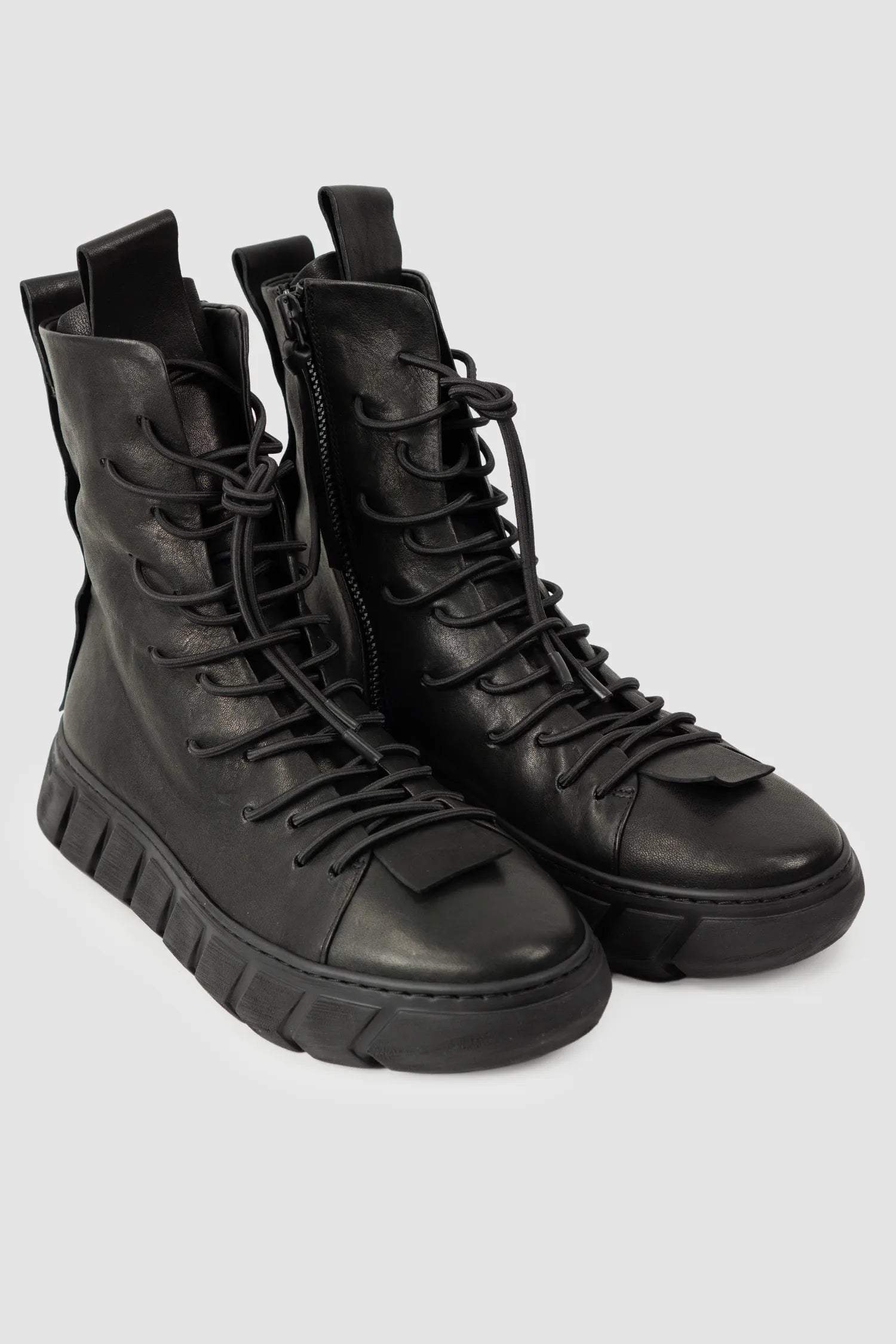 Puro Secret - Black Lamb Leather Sneaker Boots - Pair front right view - MONO-KROM | Gallery