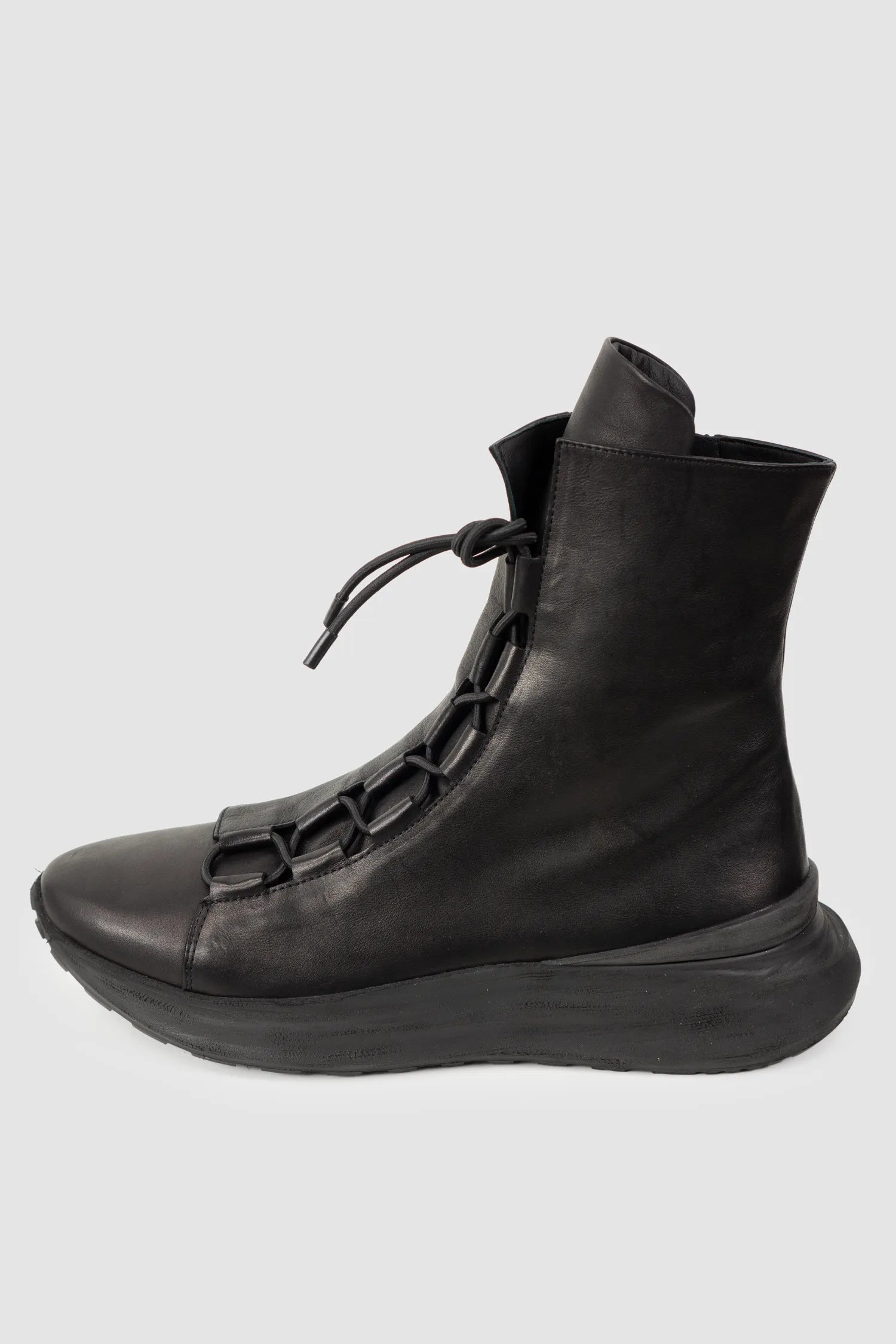 Puro Secret - Black Offset Leather High-Top Sneakers - Left outside view
