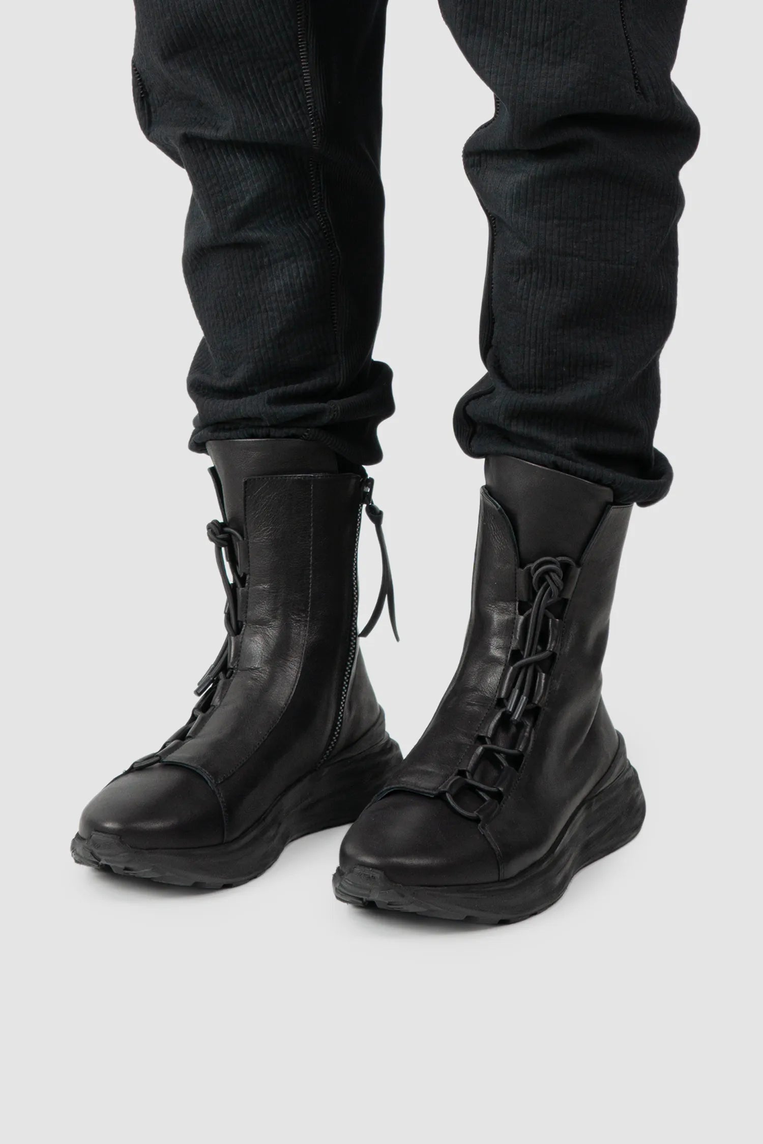 Puro Secret - Black Offset Leather High-Top Sneakers - Model front left view