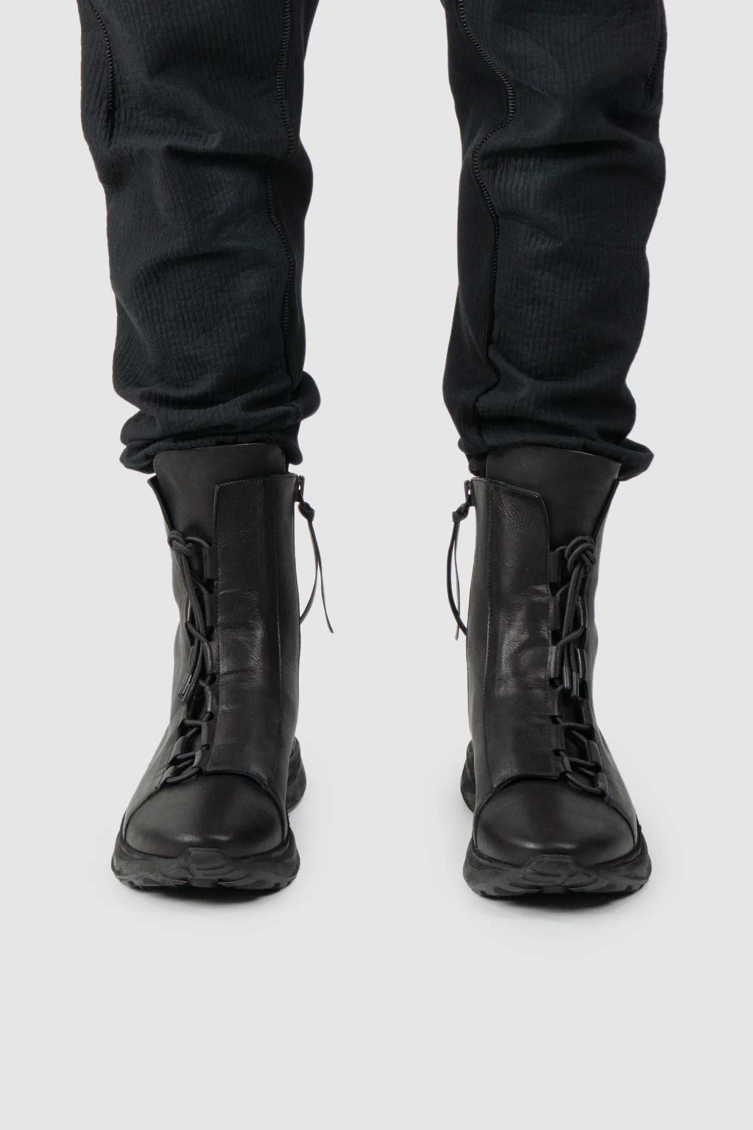 Puro Secret - Black Offset Leather High-Top Sneakers - Model front view