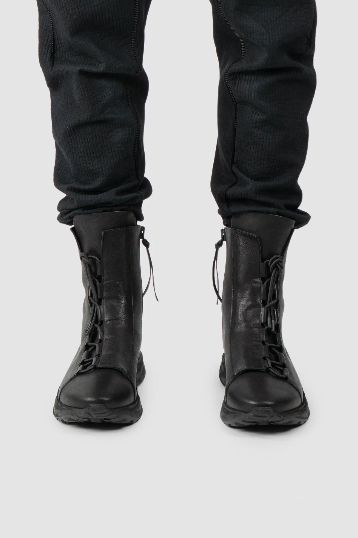Puro Secret - Black Offset Leather High-Top Sneakers - Model front view