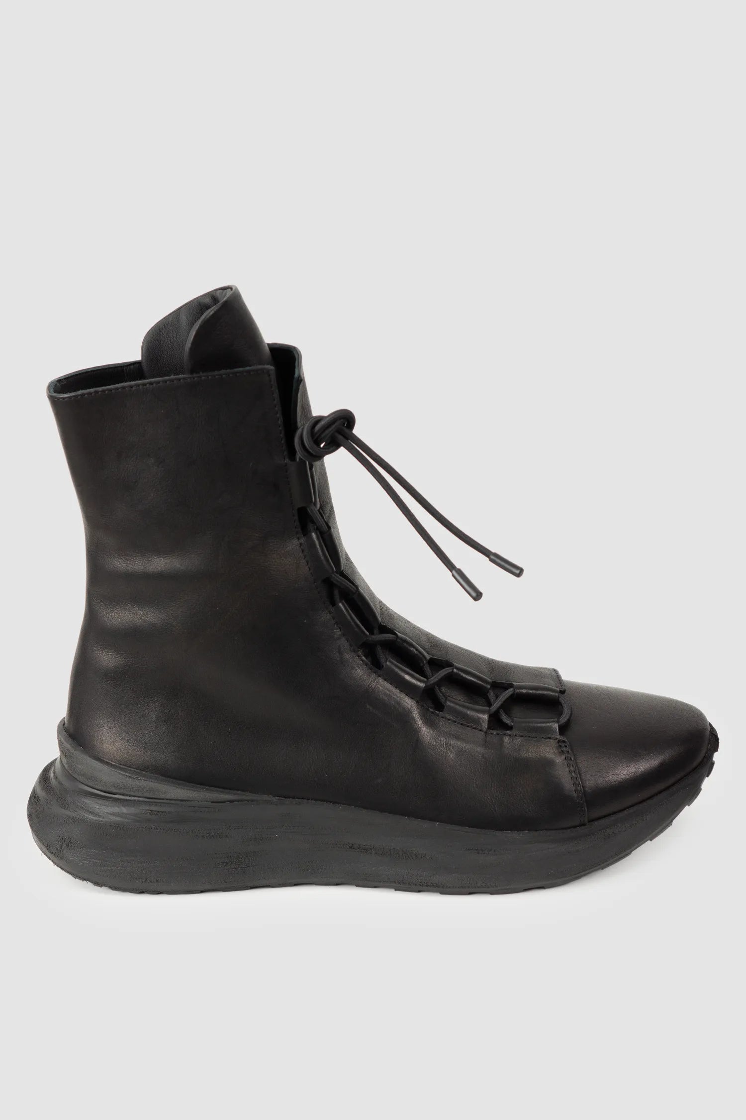 Puro Secret - Black Offset Leather High-Top Sneakers - Right outside view