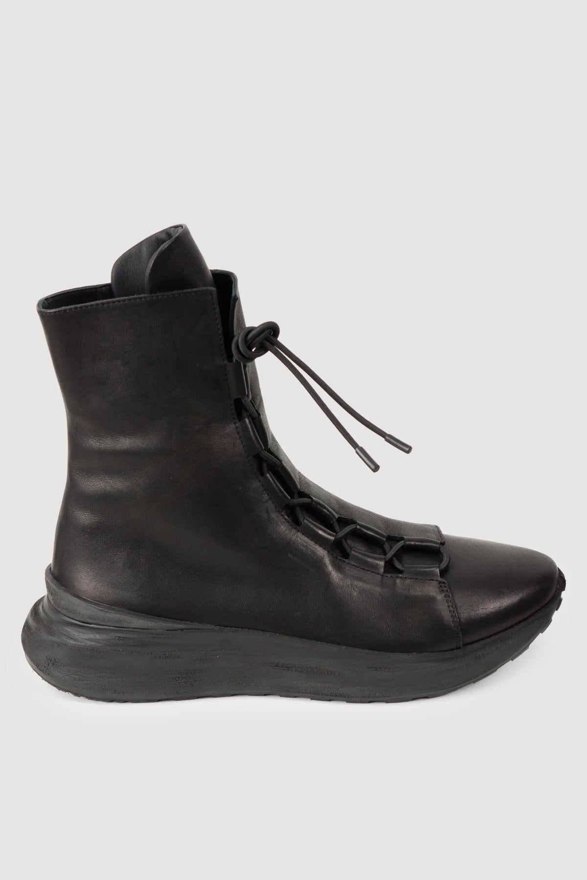 Puro Secret - Black Offset Leather High-Top Sneakers - Right outside view