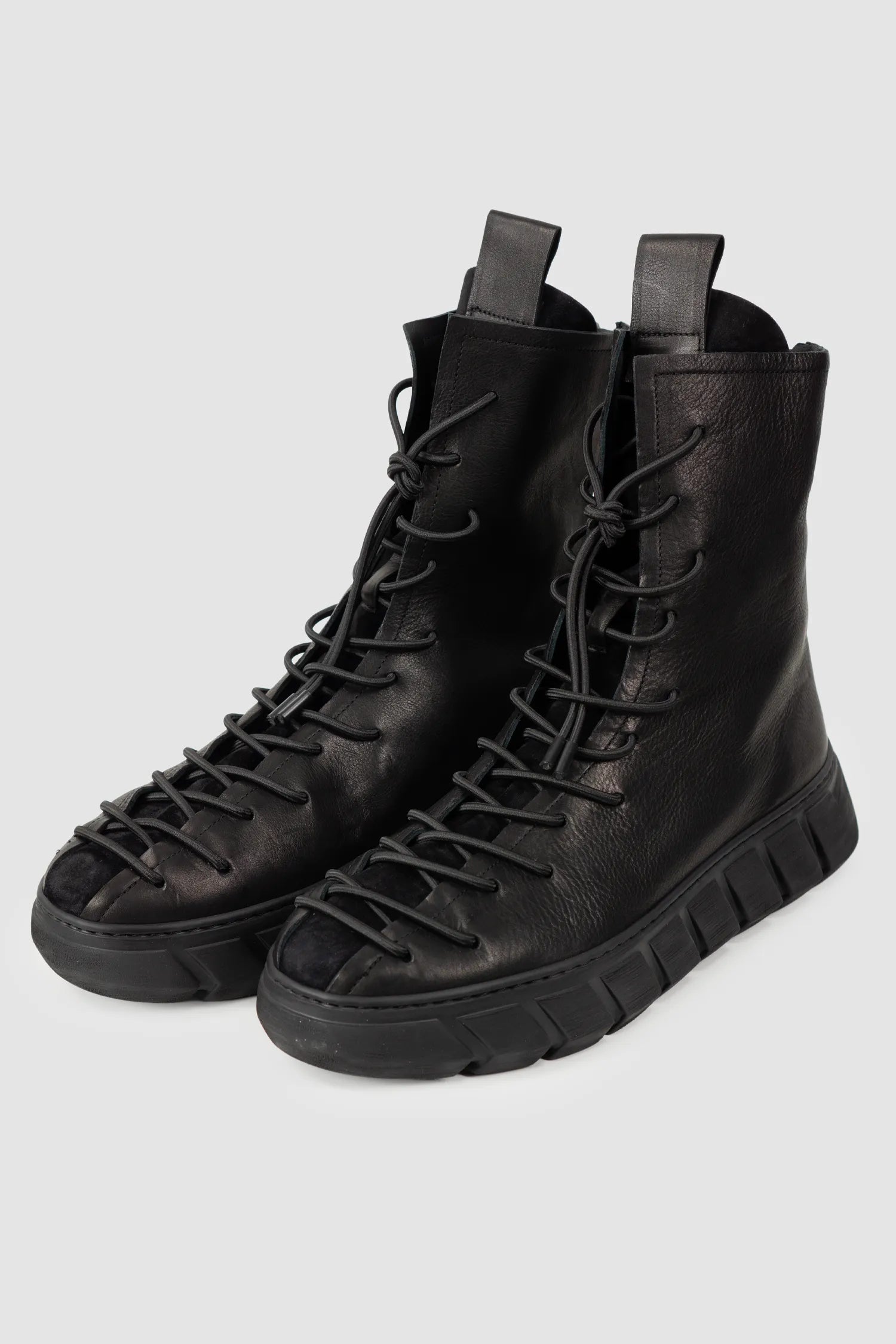 Puro Secret - Black Suede Leather Back Zip Boots - Pair front left view - MONO-KROM | Gallery