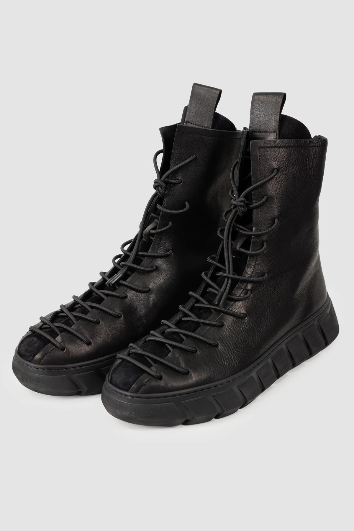 Puro Secret - Black Suede Leather Back Zip Boots - Pair front left view - MONO-KROM | Gallery