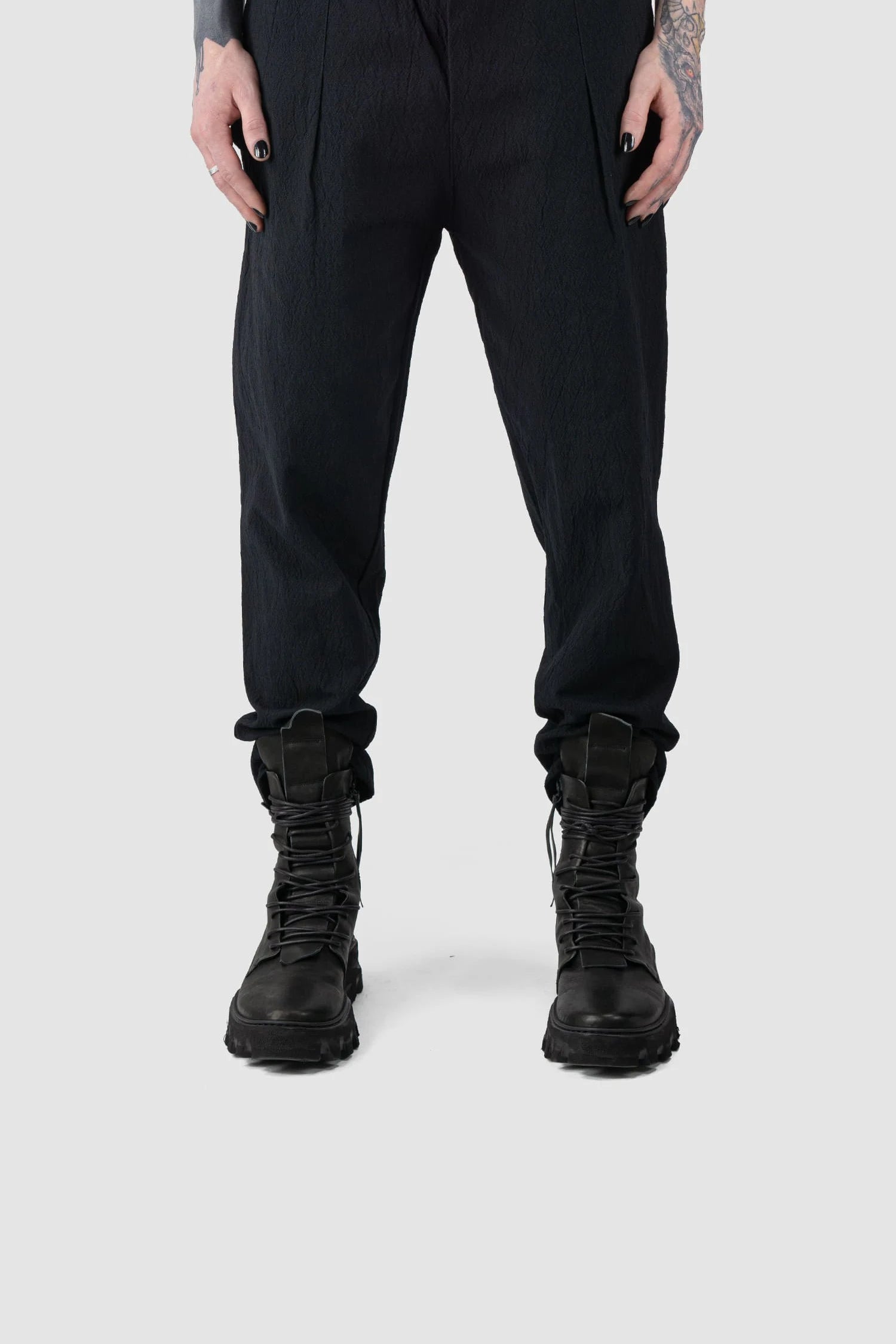 Black Chunky High Top Tractor Leather Boots