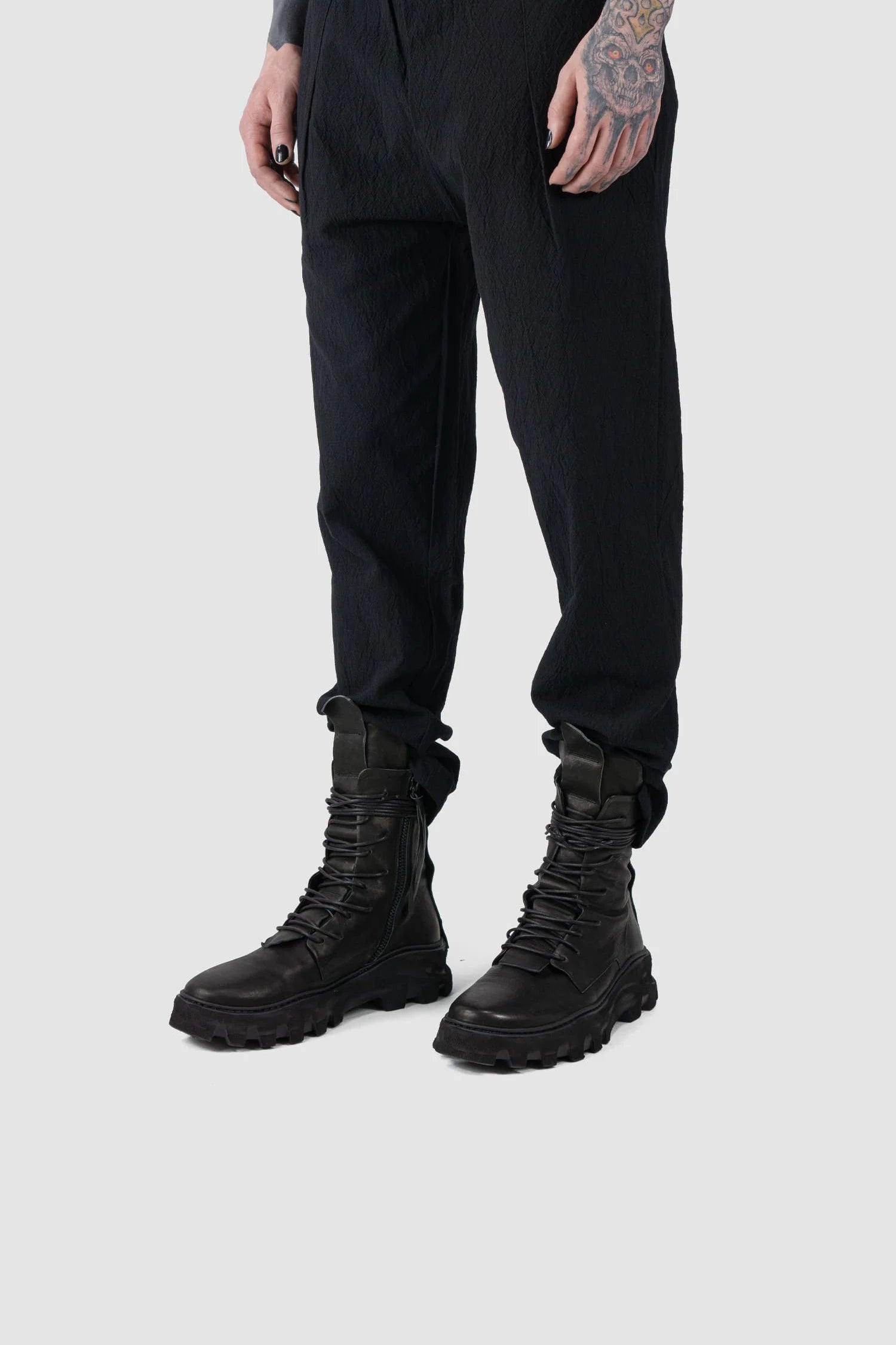 Black Chunky High Top Tractor Leather Boots