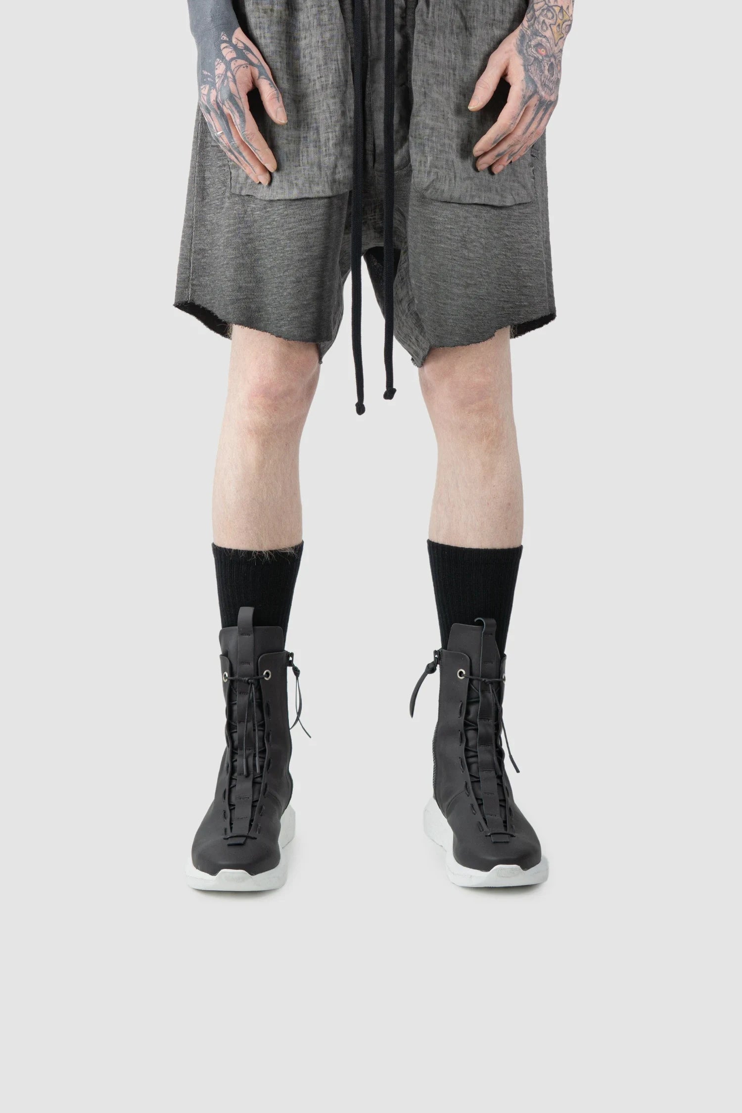 Black Matte Calf Leather Parachute Lacing Sneaker