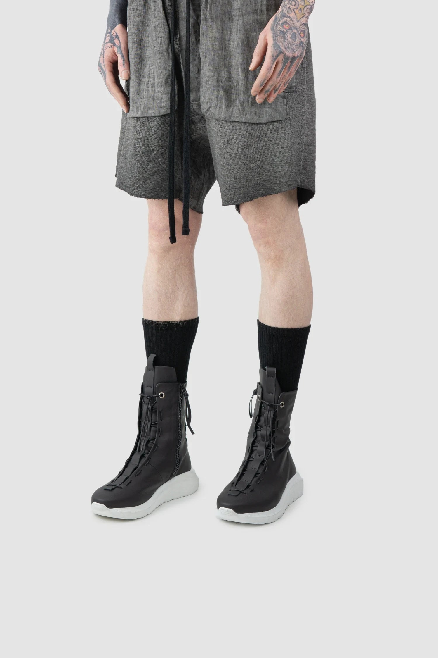 Black Matte Calf Leather Parachute Lacing Sneaker