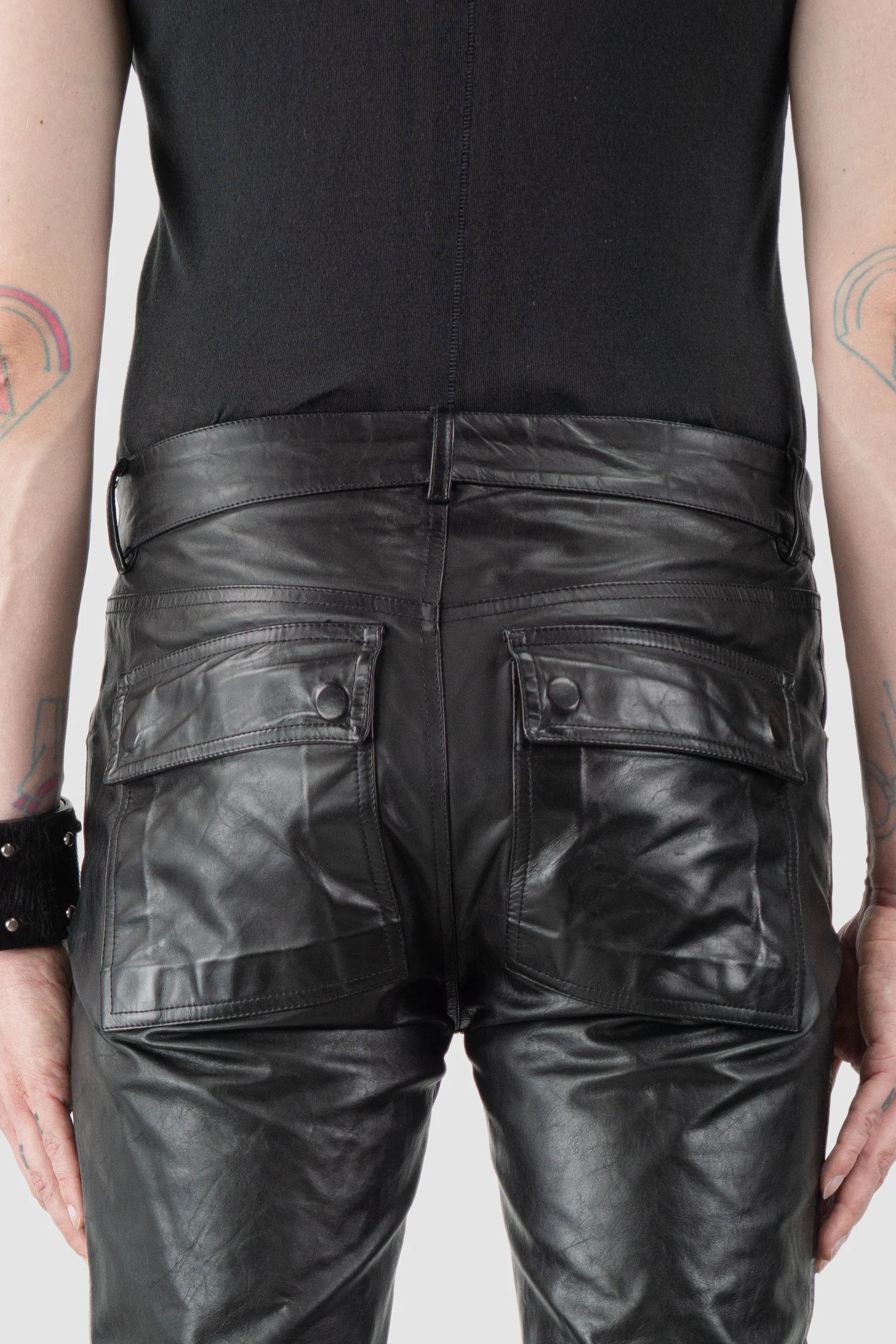 Rick Owens - Black Calf Leather Tyrone Jeans FW21 "Gethsemane" - back detail view