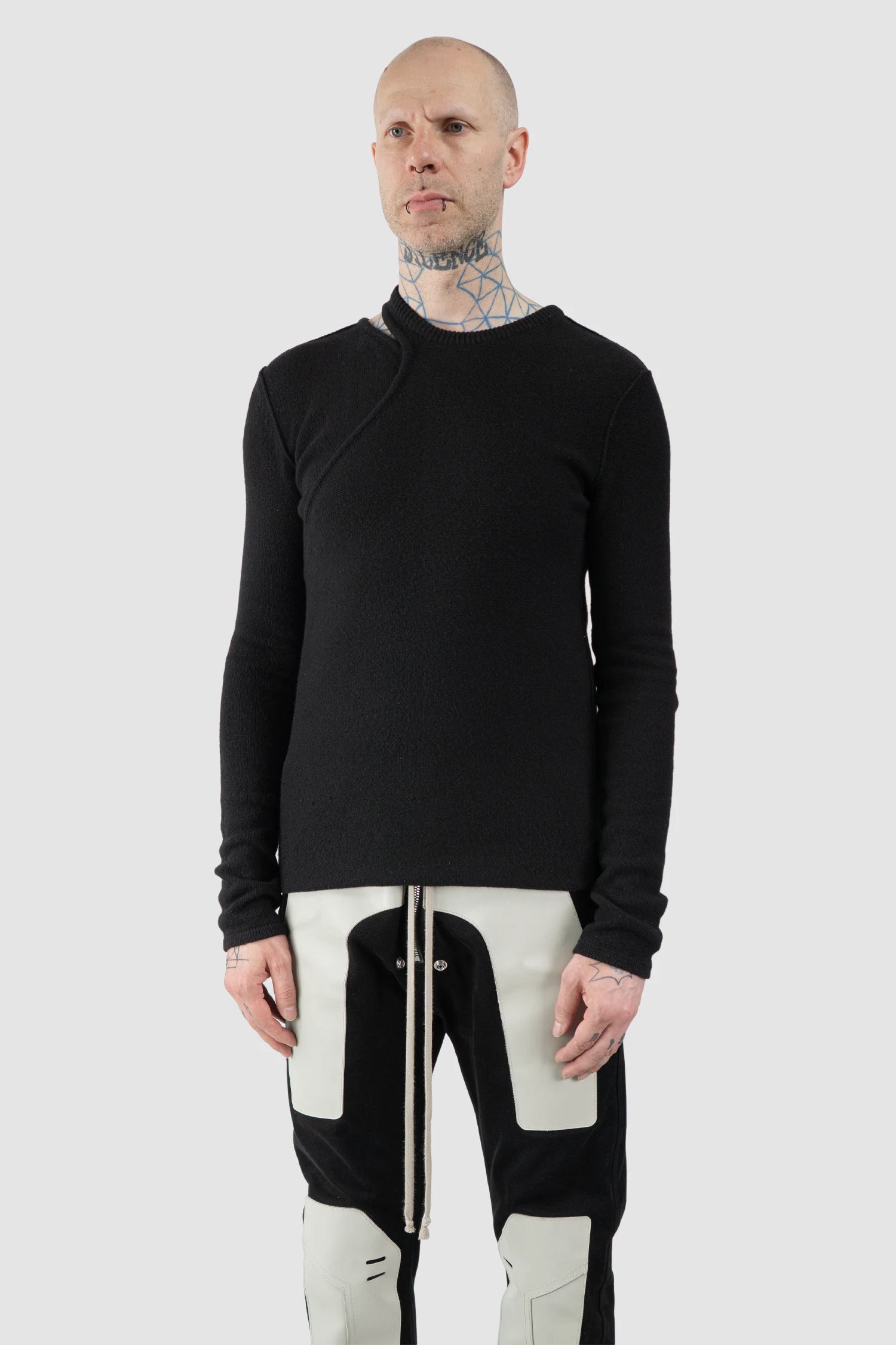 Rick Owens - Black Cashmere Banana Ziggy Knit Sweater FW20 "Performa" - model front side view
