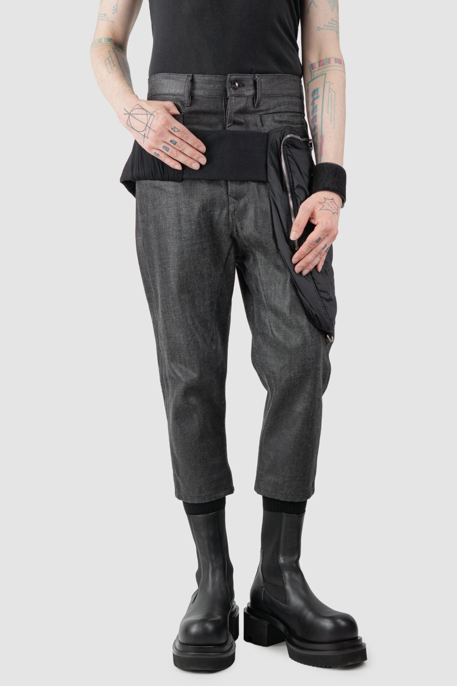 Rick Owens - Black Coated Belted Cropped Cargo Trousers FW17 