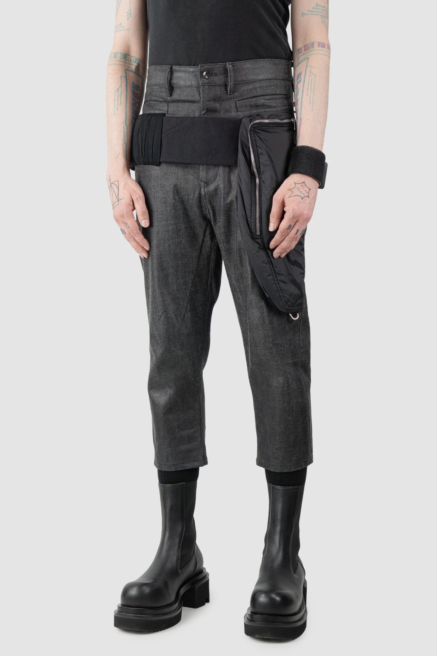 Rick Owens - Black Coated Belted Cropped Cargo Trousers FW17 