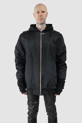 Rick Owens - Black Down Padded Jumbo Peter Flight Bomber Jacket FW22 "Strobe" - model front view - MONO-KROM | Gallery