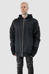 Rick Owens - Black Down Padded Jumbo Peter Flight Bomber Jacket FW22 "Strobe" - model front side view - MONO-KROM | Gallery