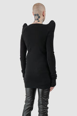 Rick Owens - Black Extended Shoulder Pad Long Sleeve FW20 "Performa" - model back side view