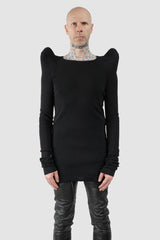 Rick Owens - Black Extended Shoulder Pad Long Sleeve FW20 "Performa" - model front view - MONO-KROM | Gallery