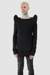Rick Owens - Black Extended Shoulder Pad Long Sleeve FW20 "Performa" - model front side view - MONO-KROM | Gallery