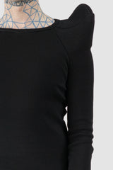 Rick Owens - Black Extended Shoulder Pad Long Sleeve FW20 "Performa" - shoulder detail view