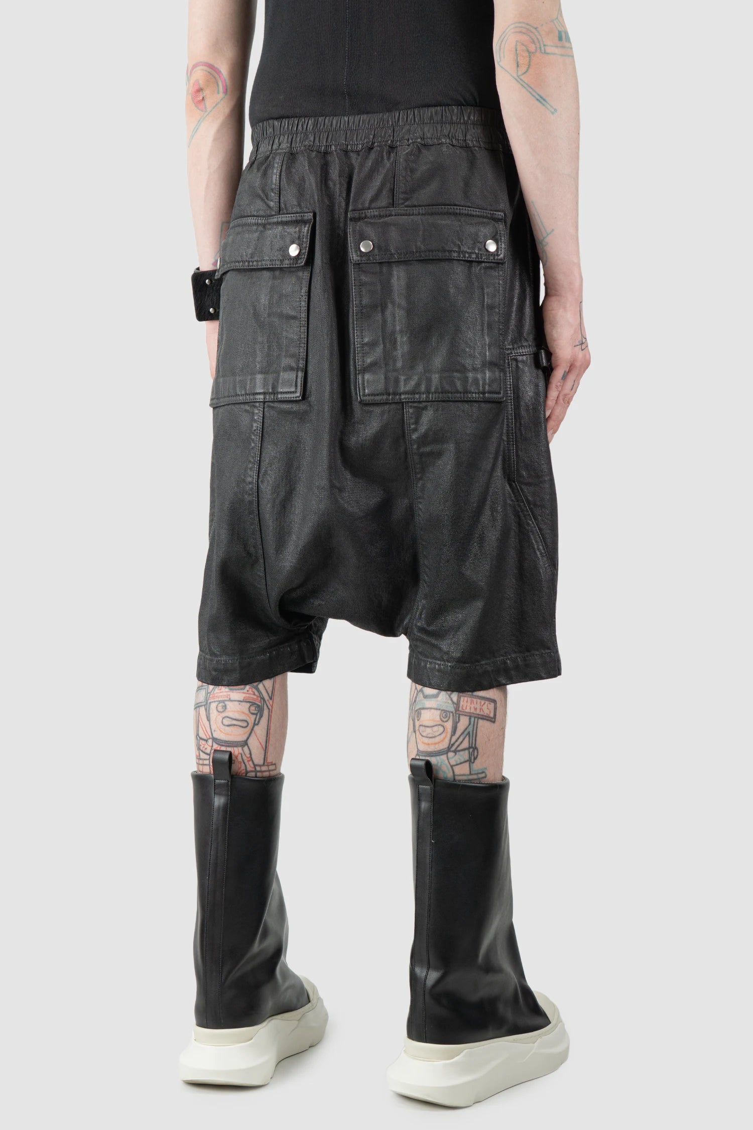 Rick Owens - Black Heavy Waxed Denim Bauhaus Pod Shorts SS20 
