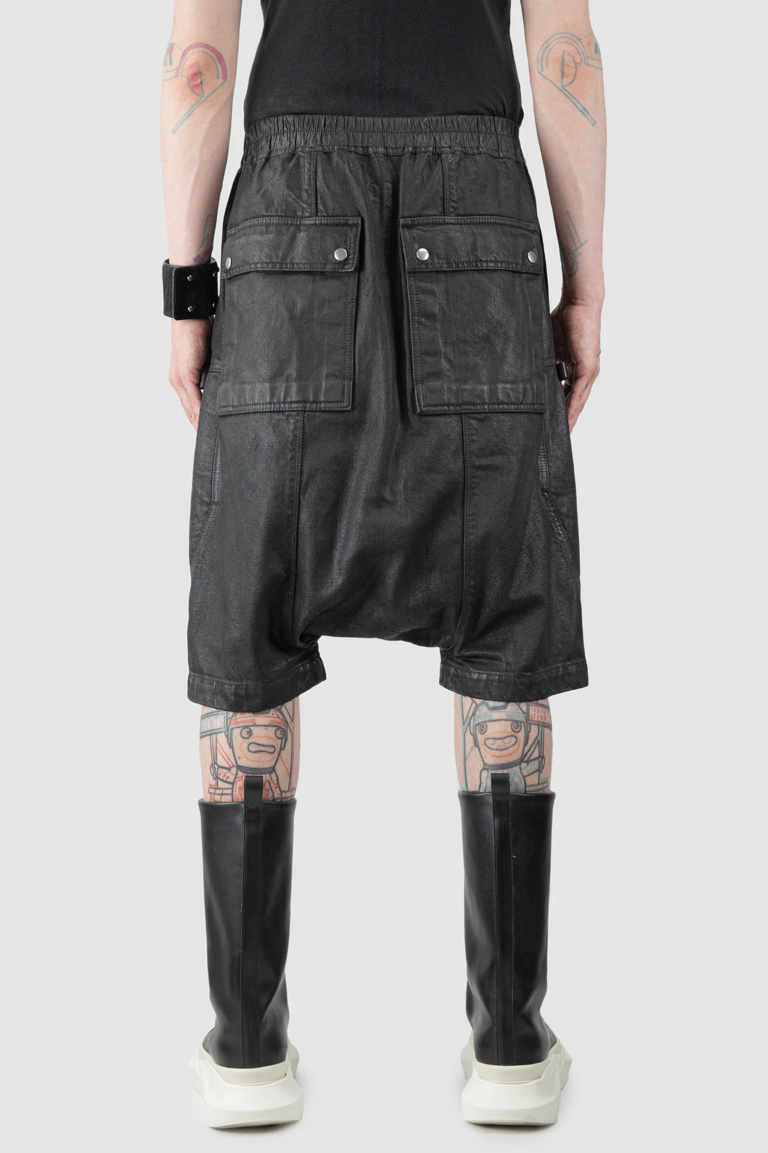 Rick Owens - Black Heavy Waxed Denim Bauhaus Pod Shorts SS20 