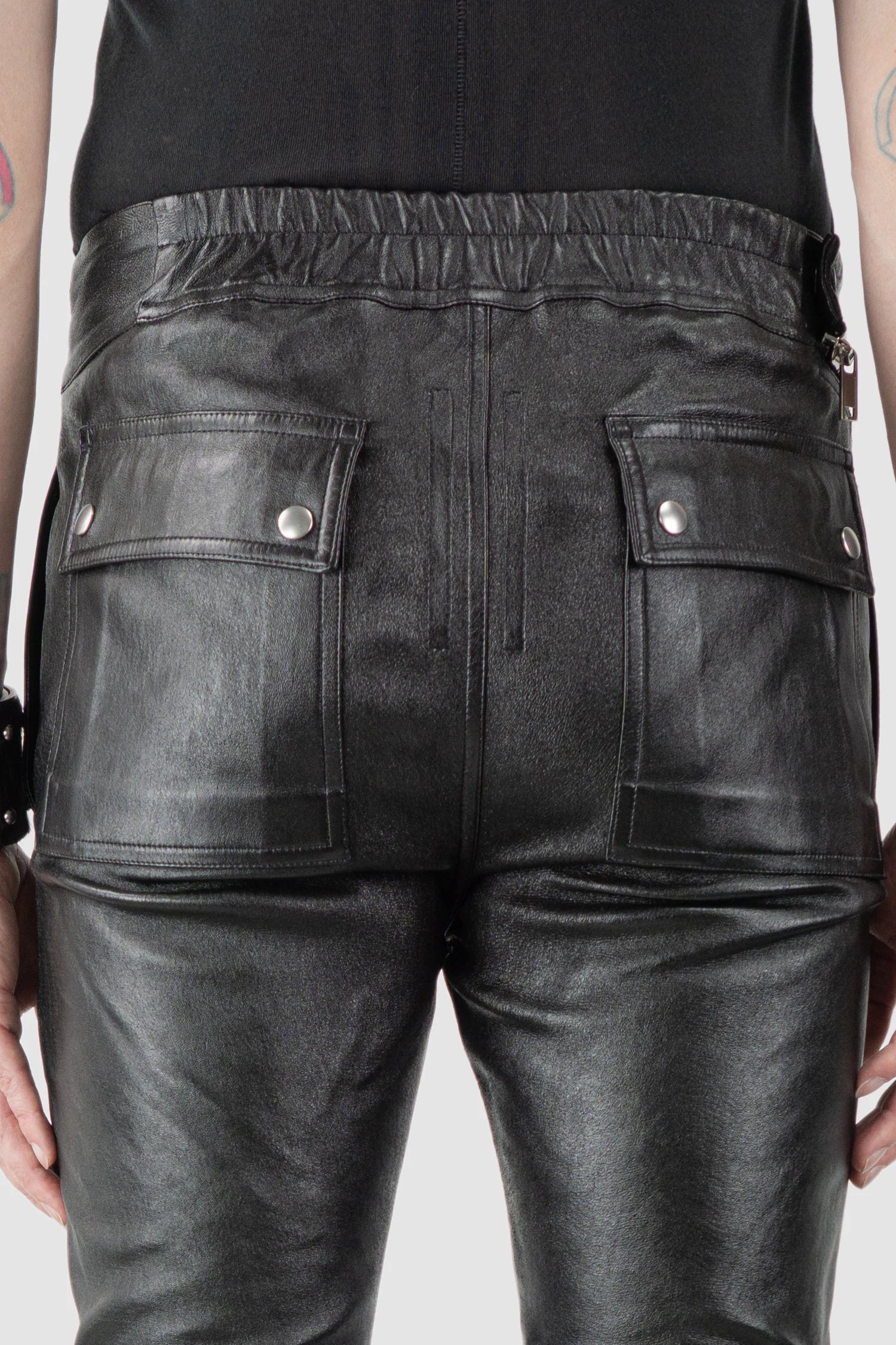 Rick Owens - Black Lamb Leather Air Cut Jeans FW19 "Larry" - back detail view