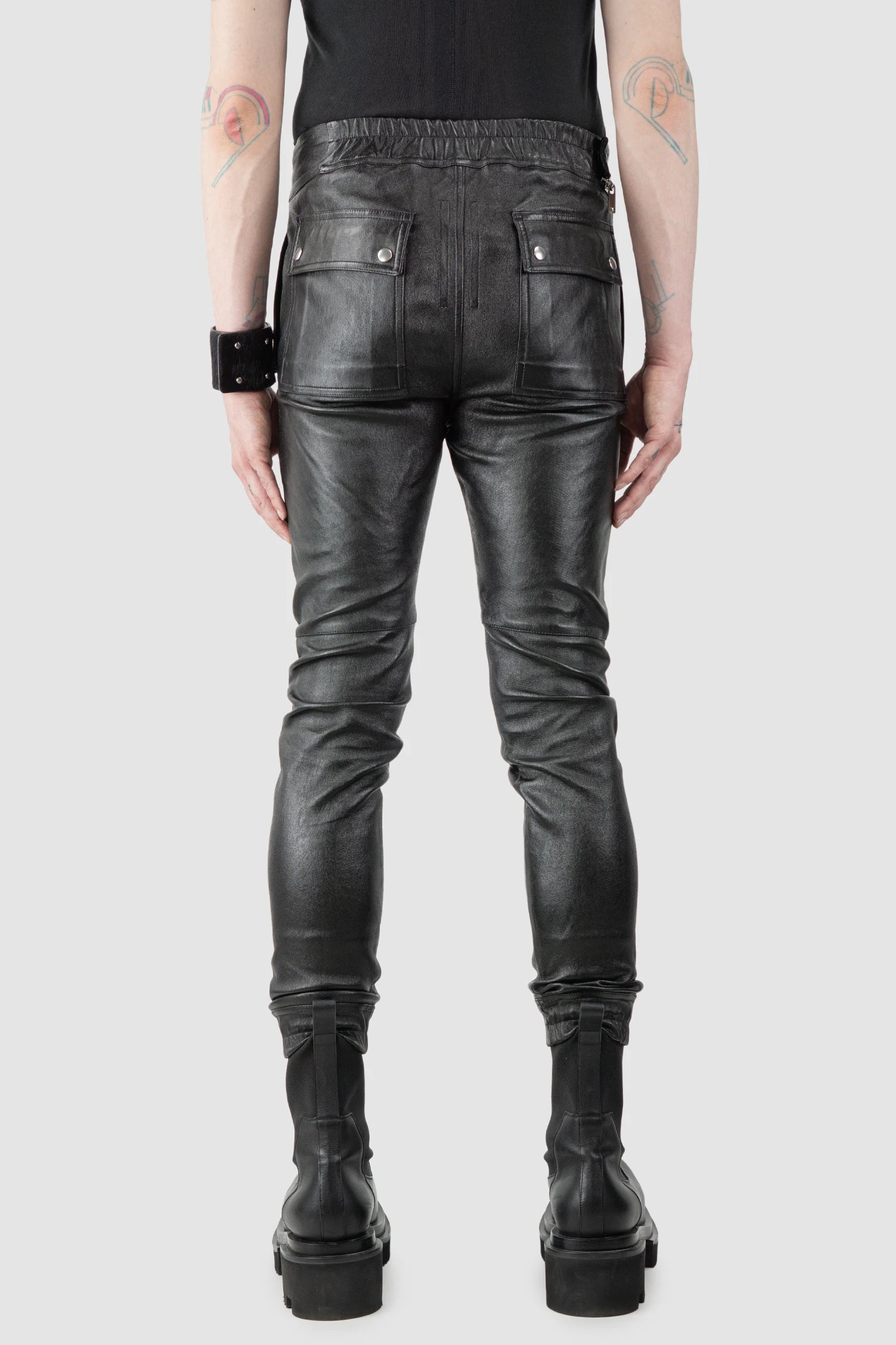 Rick Owens - Black Lamb Leather Air Cut Jeans FW19 "Larry" - model back view