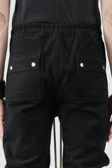 Rick Owens - Black Leather Patch Larry Cargo Joggers FW22 "Strobe" - back detail view
