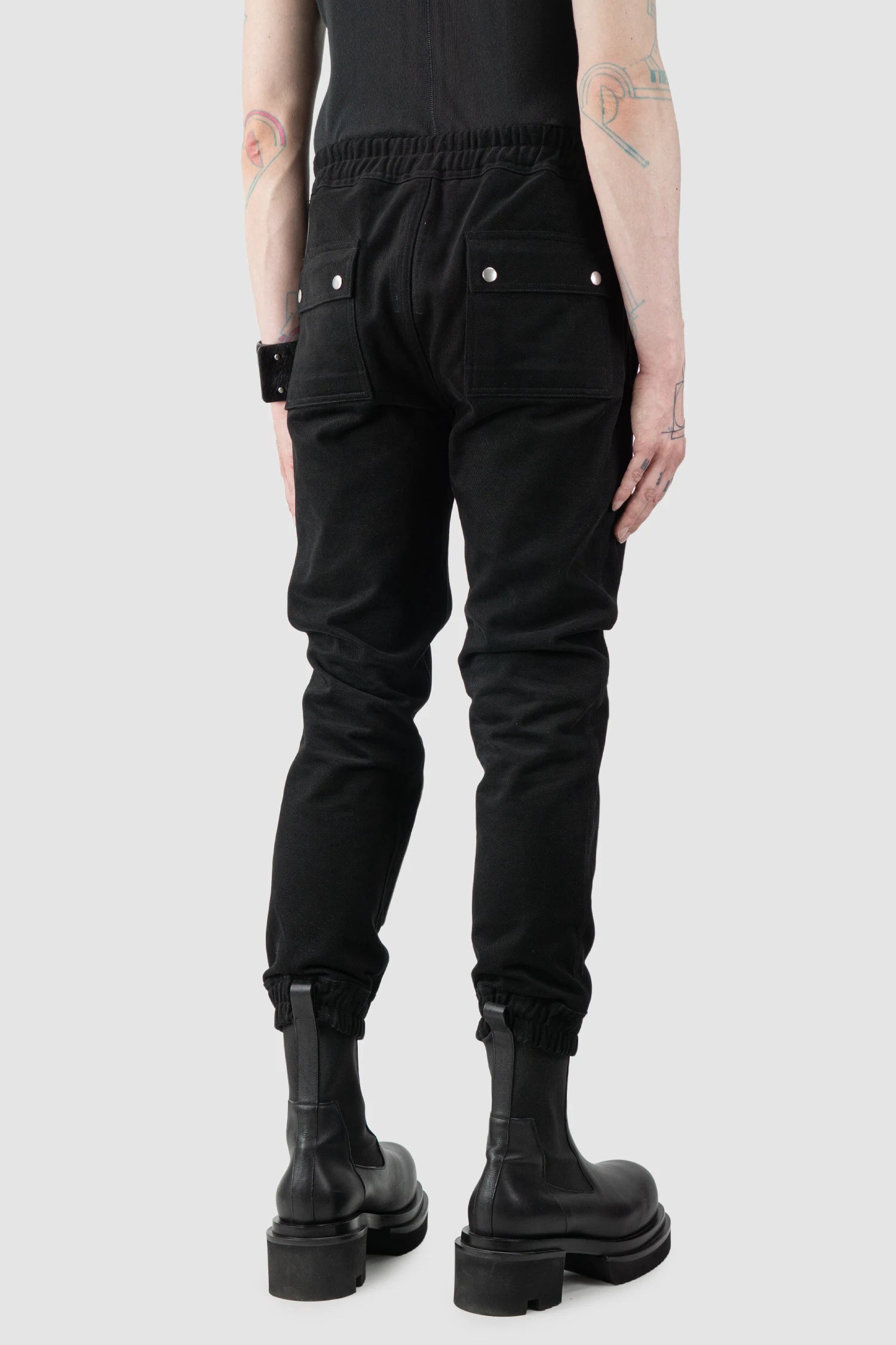 Rick Owens - Black Leather Patch Larry Cargo Joggers FW22 