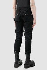 Rick Owens - Black Leather Patch Larry Cargo Joggers FW22 "Strobe" - model back side view