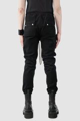 Rick Owens - Black Leather Patch Larry Cargo Joggers FW22 "Strobe" - model back view