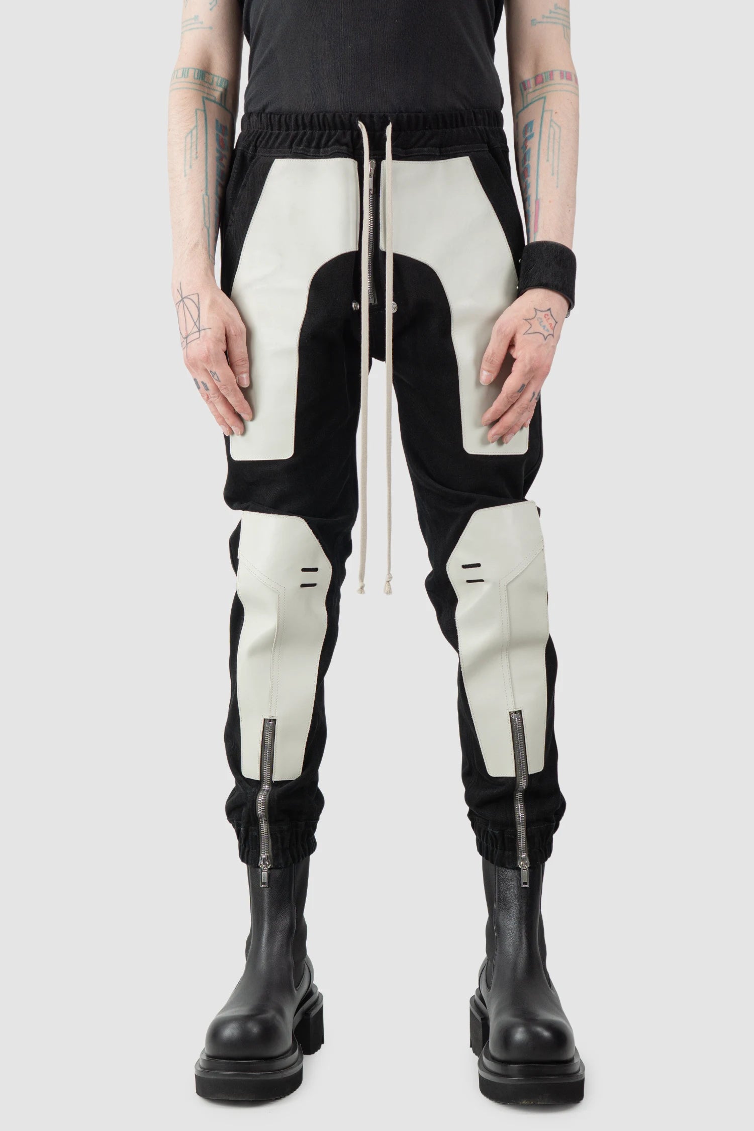 Rick Owens - Black Leather Patch Larry Cargo Joggers FW22 