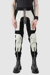 Rick Owens - Black Leather Patch Larry Cargo Joggers FW22 "Strobe" - model front view - MONO-KROM | Gallery