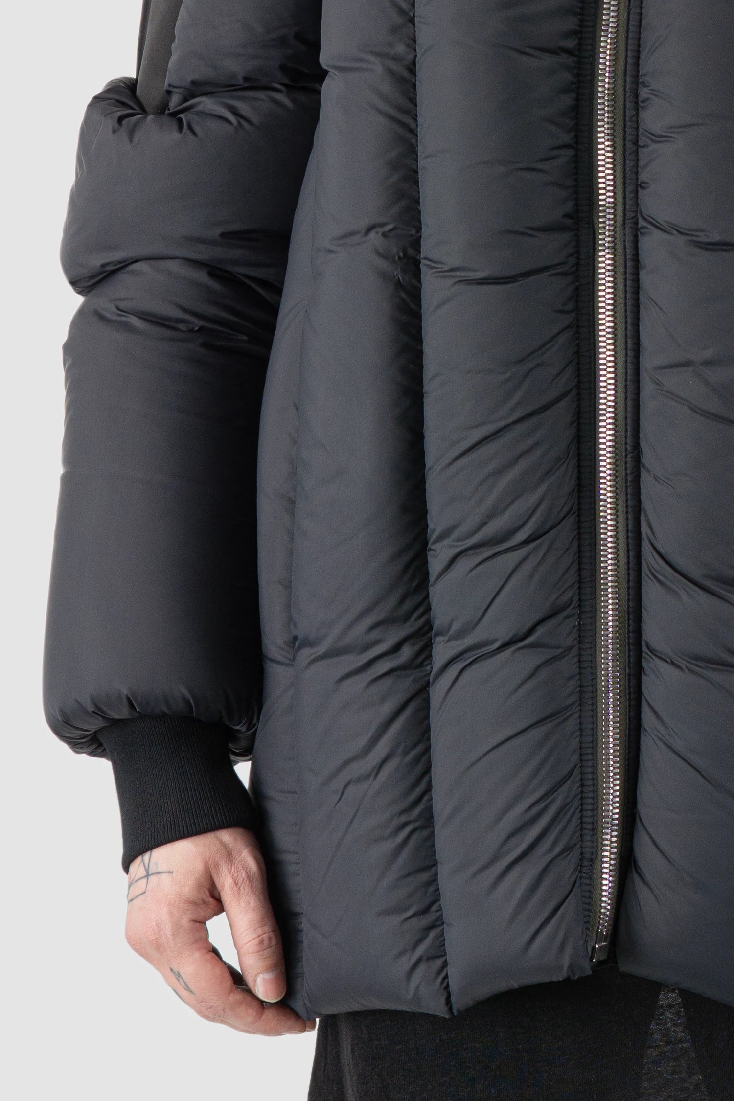 Rick Owens - Black Padded Shoulder Geth Bomber Down Jacket FW21 "Gethsemane" - front detail view