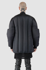 Rick Owens - Black Padded Shoulder Geth Bomber Down Jacket FW21 "Gethsemane" - model back view