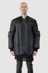 Rick Owens - Black Padded Shoulder Geth Bomber Down Jacket FW21 "Gethsemane" - model front view - MONO-KROM | Gallery