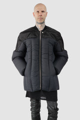 Rick Owens - Black Padded Shoulder Geth Bomber Down Jacket FW21 "Gethsemane" - model relaxed view