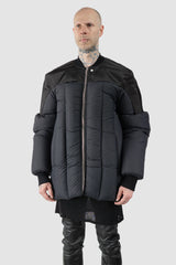 Rick Owens - Black Padded Shoulder Geth Bomber Down Jacket FW21 "Gethsemane" - model front side view - MONO-KROM | Gallery