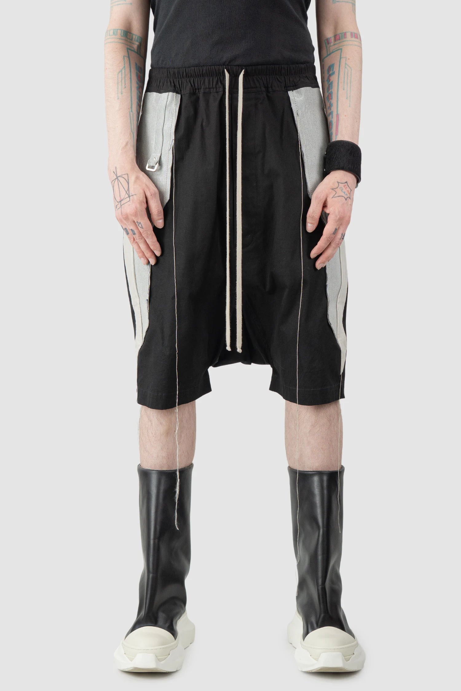 Rick Owens - Black & Pearl Patch Cotton Pod Shorts SS19 