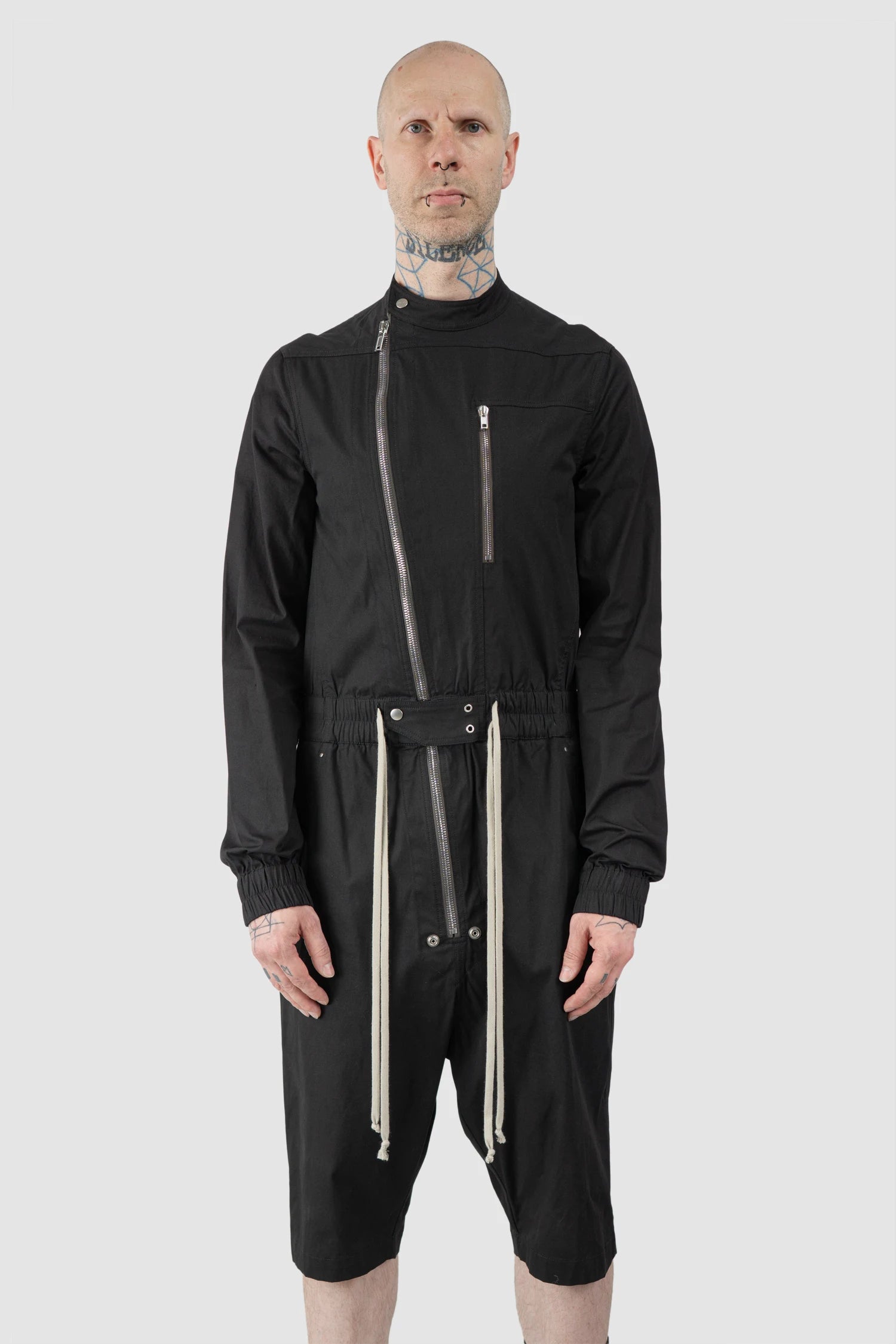 Rick Owens - Black Short Gary Flightsuit SS21 "Phlegeton" - model front view