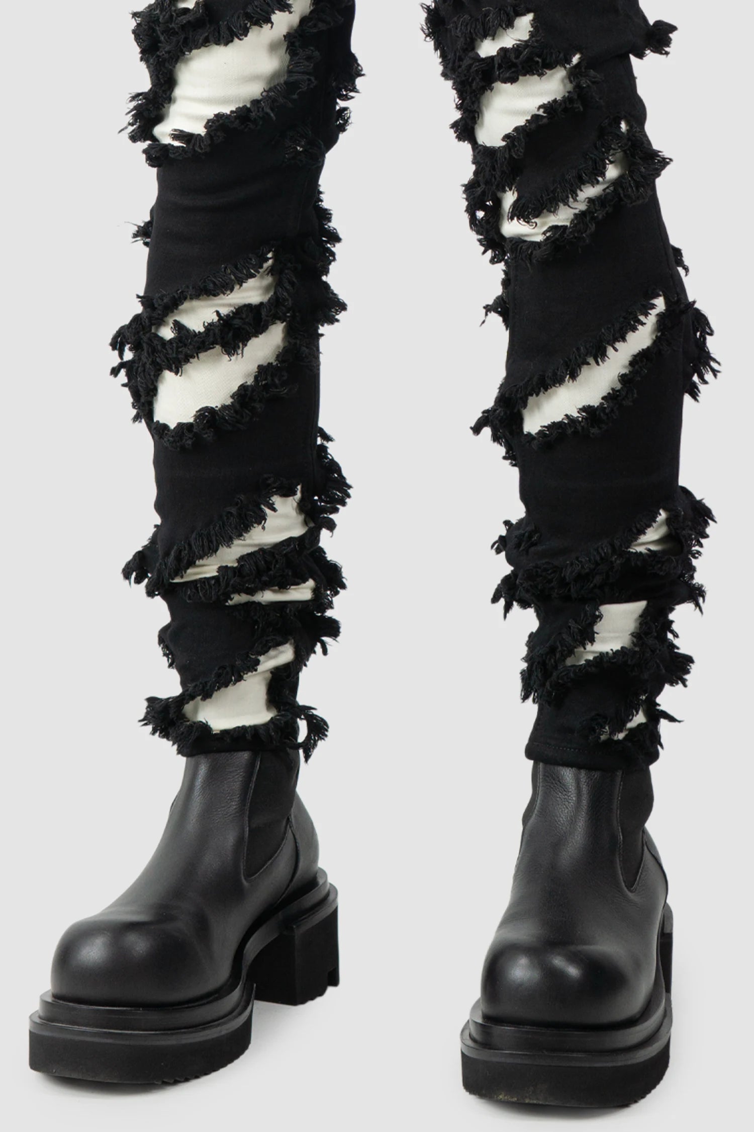 Rick Owens - Black & White Slash Tyrone Jeans FW21 "Gethsemane" - hem detail view