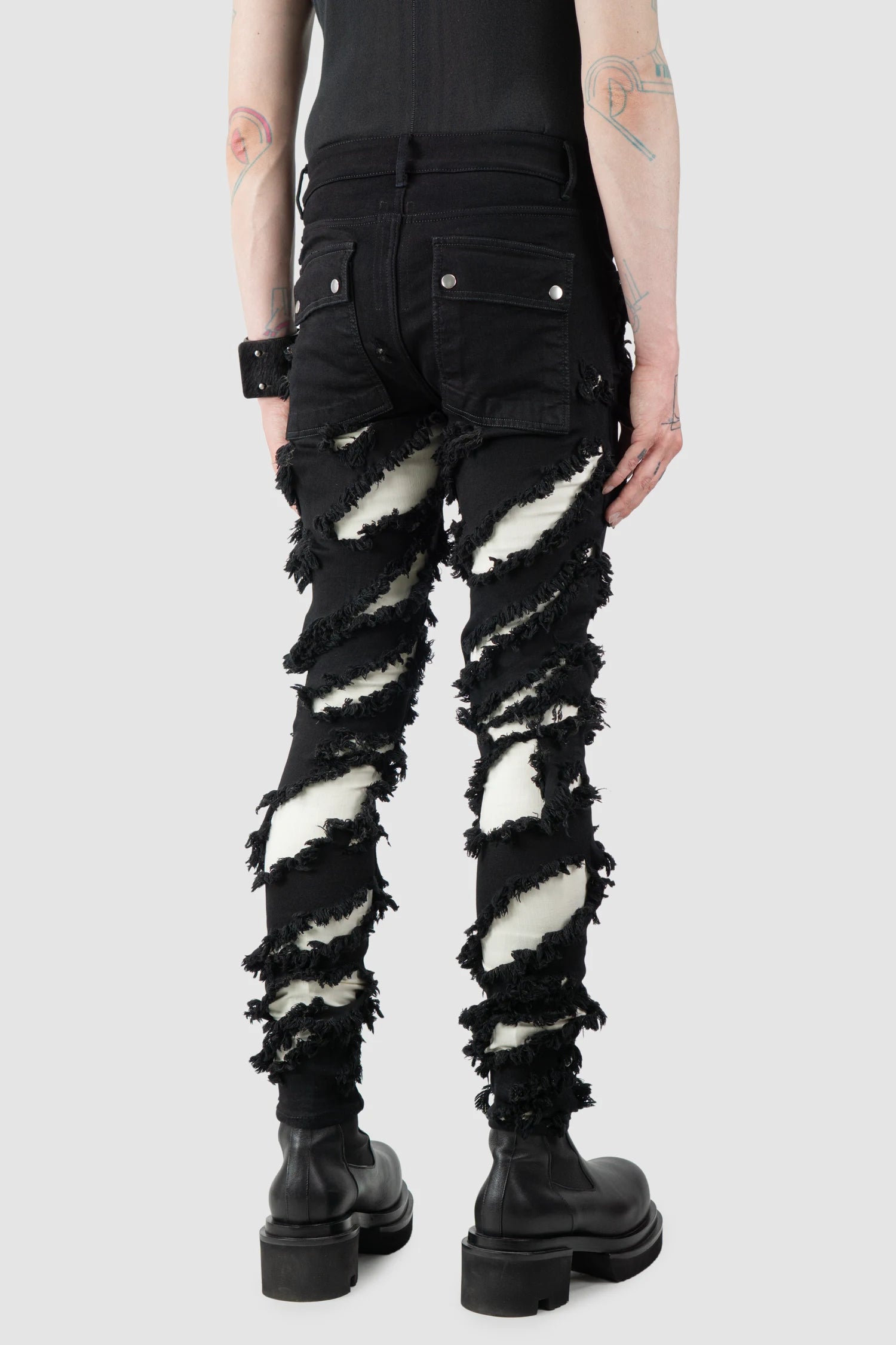 Rick Owens - Black & White Slash Tyrone Jeans FW21 "Gethsemane" - model back side view