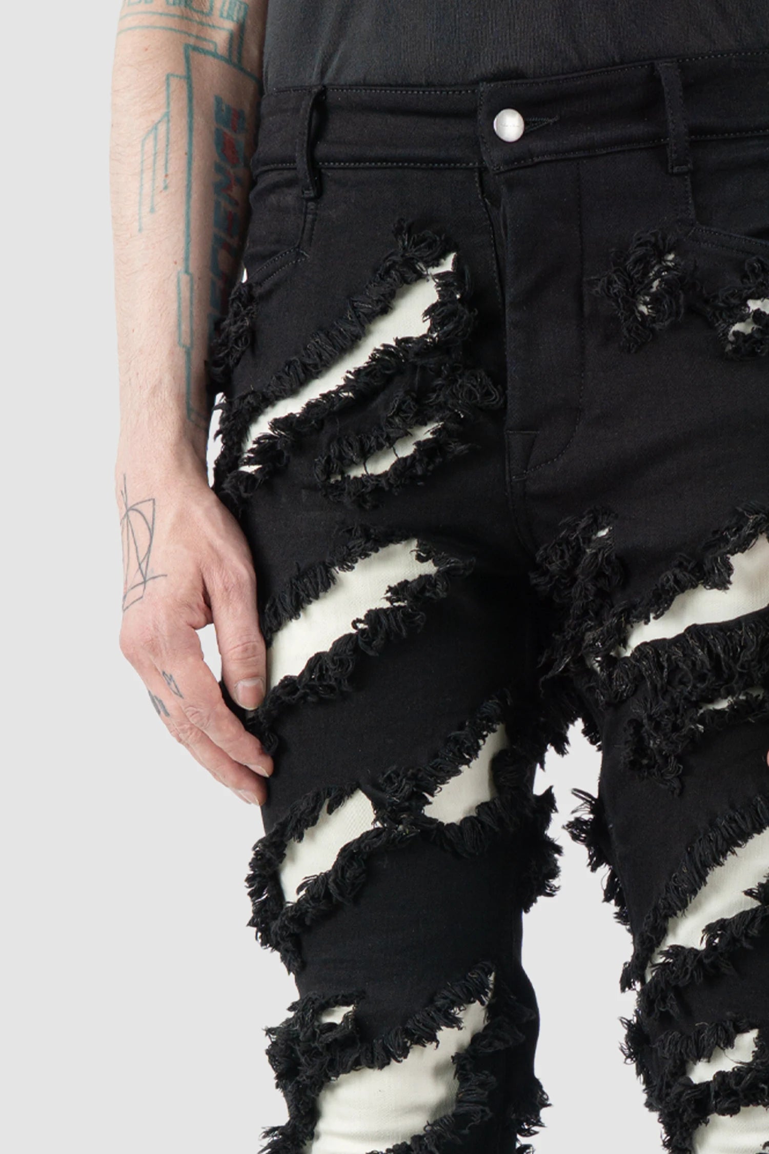 Rick Owens - Black & White Slash Tyrone Jeans FW21 